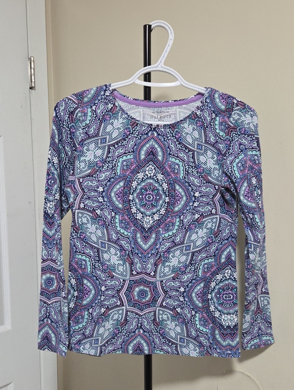 Talbots Purple and Teal Medallion Long-Sleeve Tee